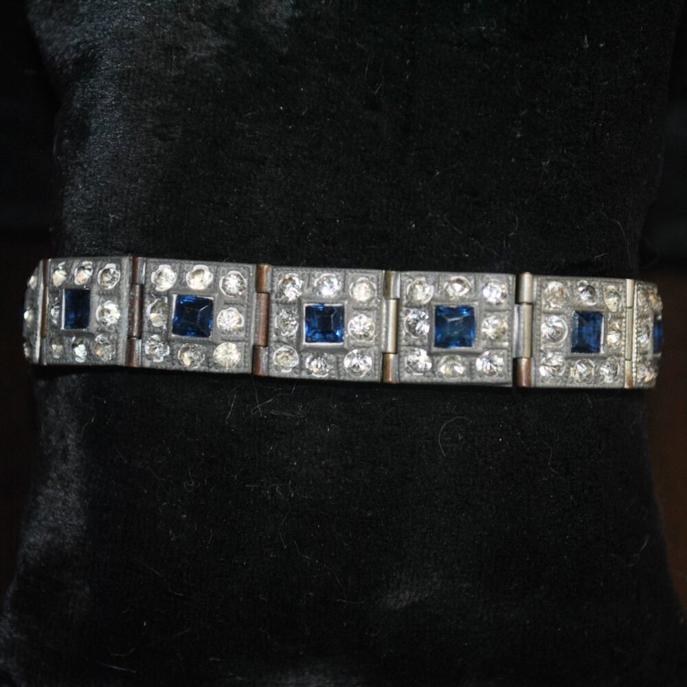 Vintage 1930s Diamond Finish Art Deco Rhinestone Costume Bracelet